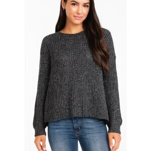 Haute Project sweater knit black & gray sweater long sleeve back button SZ S